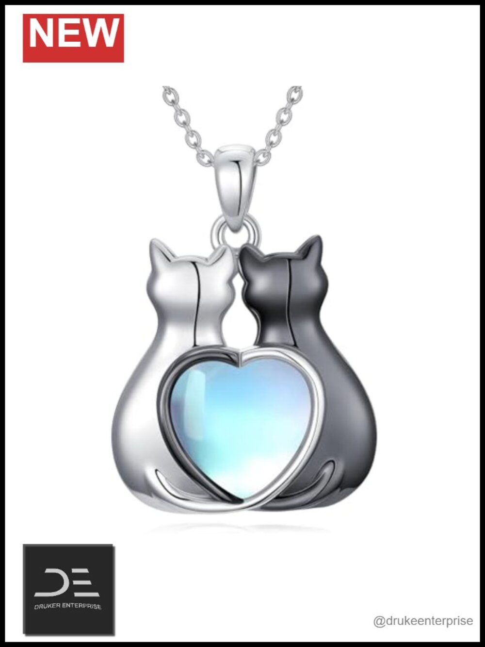 925 Sterling Silver Moonstone Cat Pendant Necklace Charm Gift